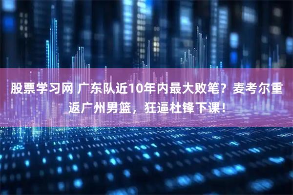 股票学习网 广东队近10年内最大败笔？麦考尔重返广州男篮，狂逼杜锋下课！